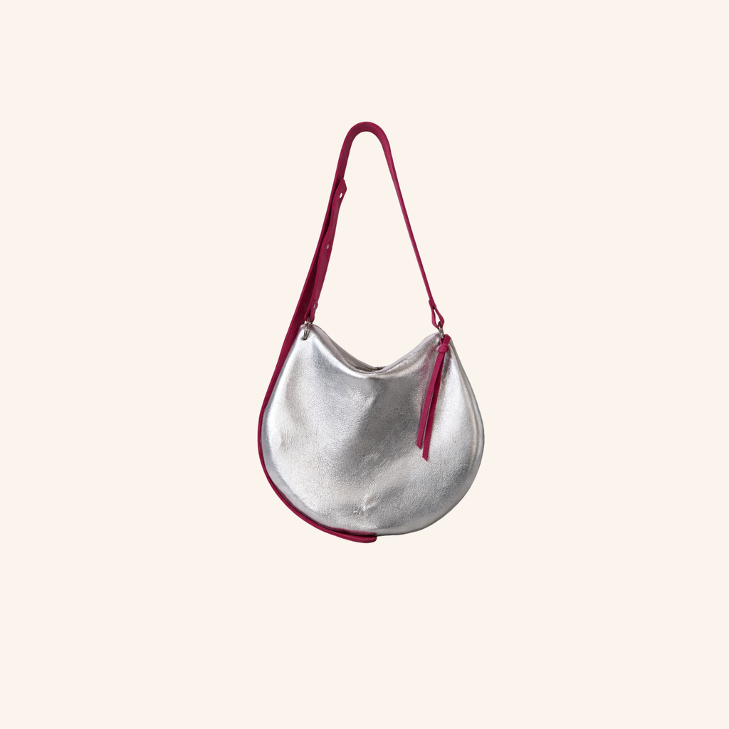 sac porte epaule garance lisse argent et rose