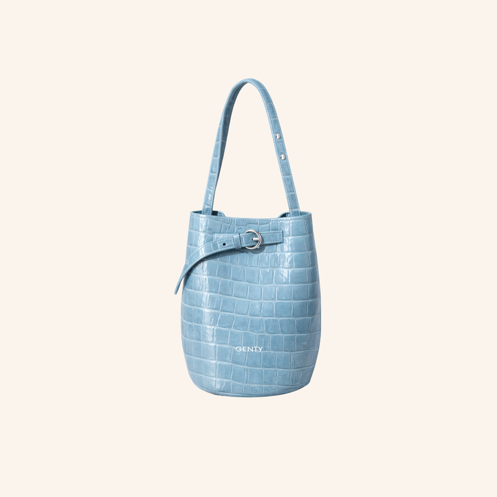 sac gabrielle croco bleu ciel